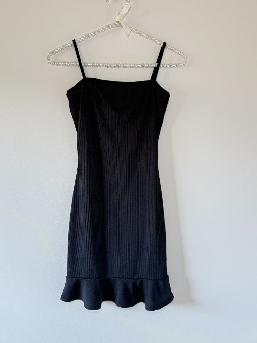 Nasty Gal Black Ribbed Mini Dress Ruffle Hem XS
